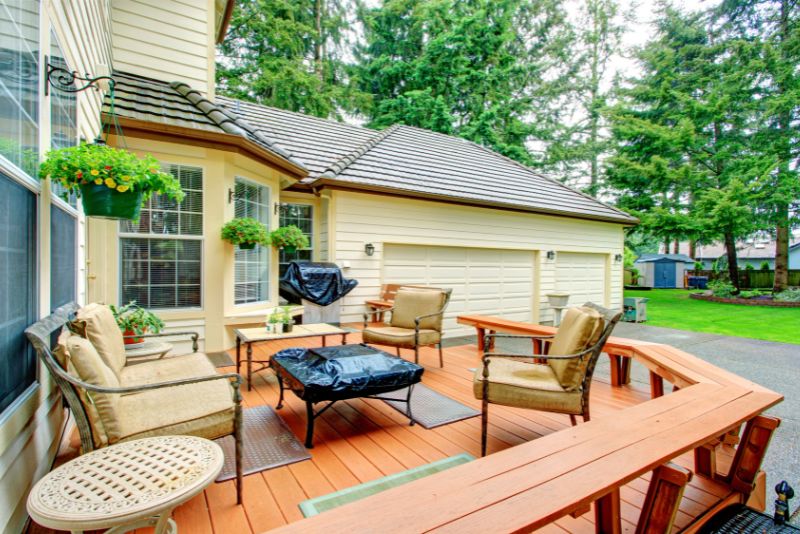 timber deck with lounge seats and railing