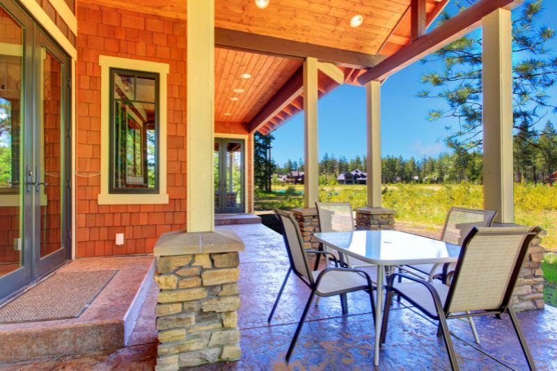 Close-up of patio roofing materials and finishes