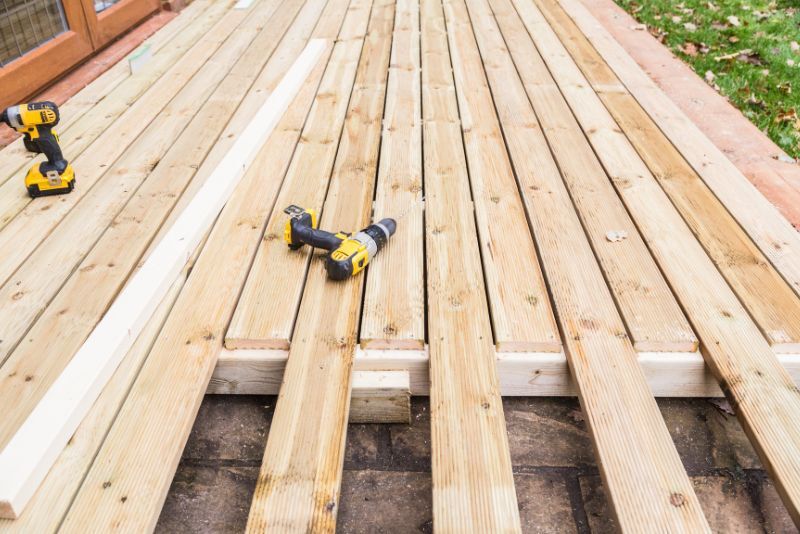 Elevated timber deck with timber balustrade railing