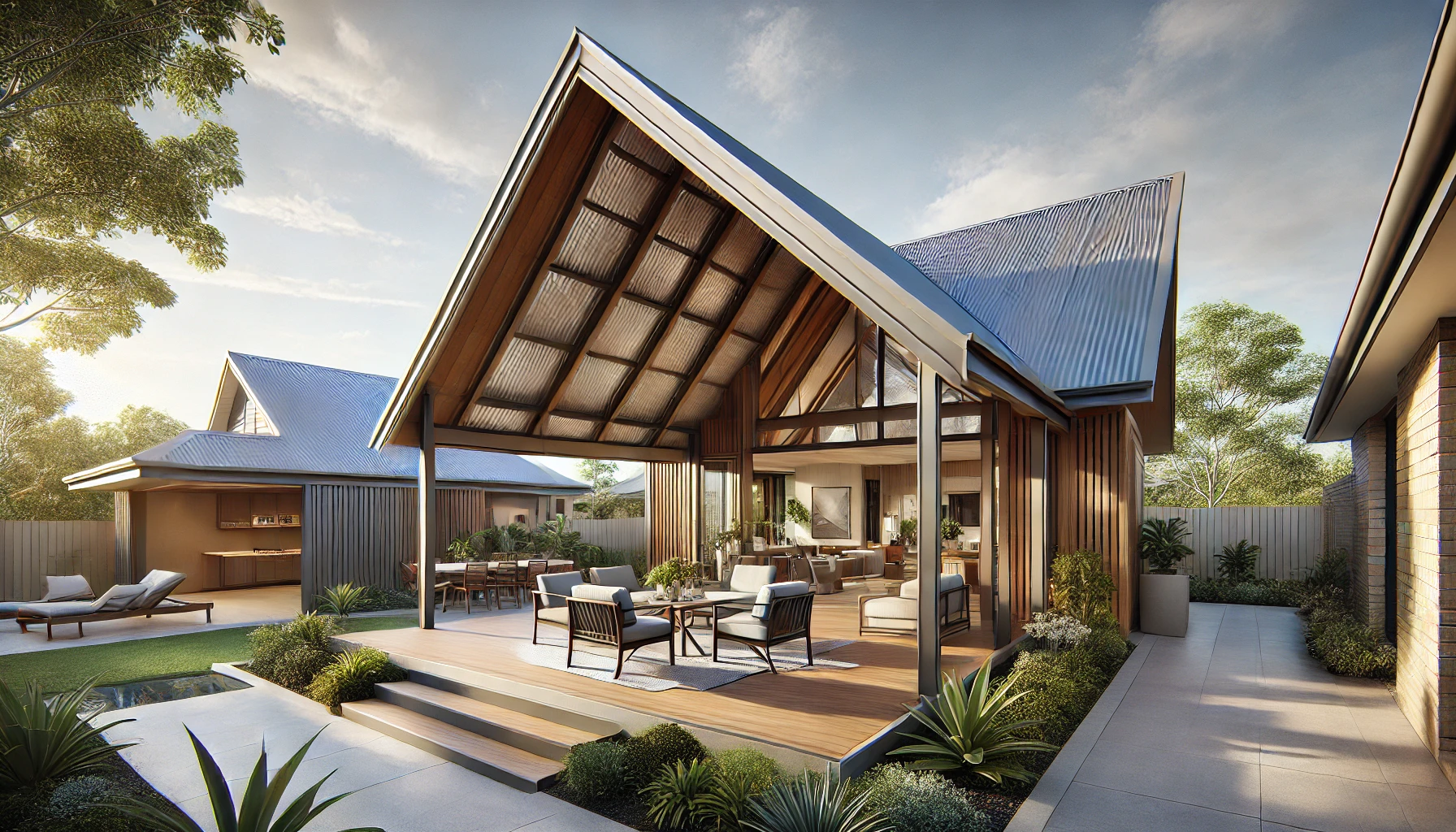 Gable roof patio Queensland home