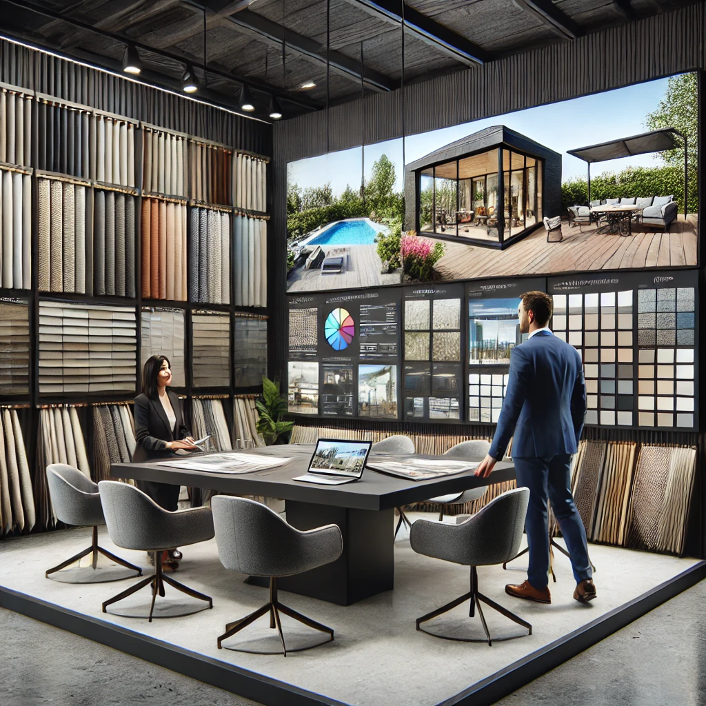 A modern design studio consultation for a luxury patio project